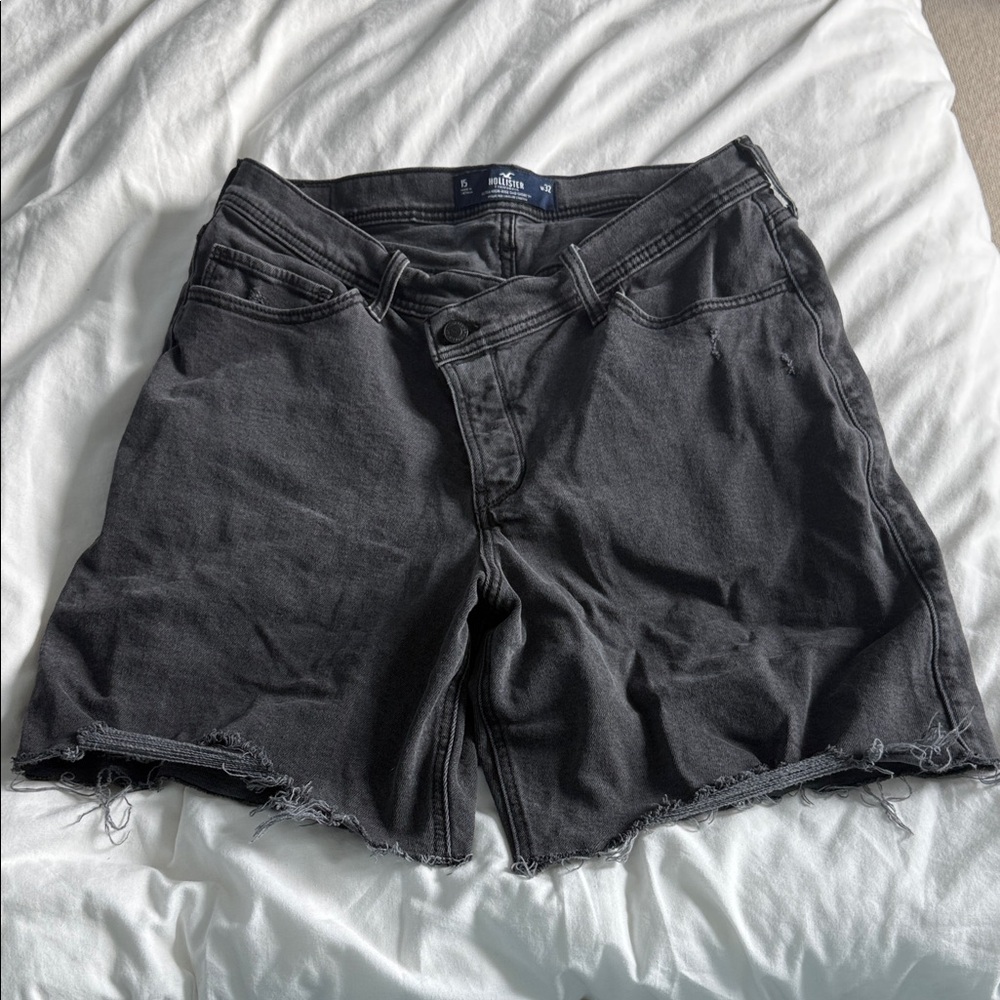 Black Denim Cross Waist Shorts